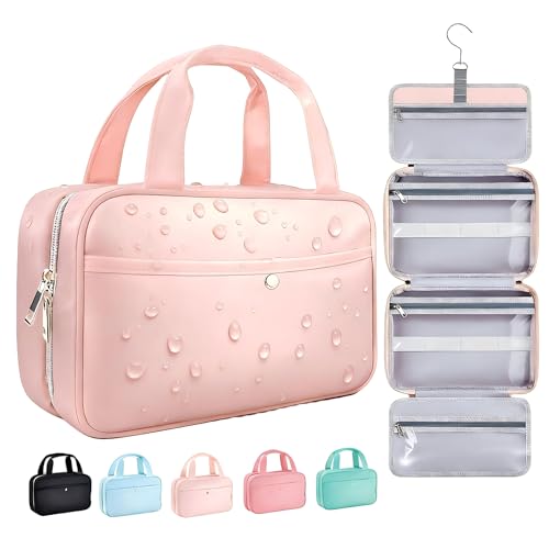 Travel-Hanging-Toiletry-Bag-for-Women-Waterproof-Cosmetic-Organizer-with-Clear-Window-Lightweight-Bathroom-Bags-for-Essentials-Makeup-Shampoo-Toiletries-Pink-Medium Travel Hanging Toiletry Bag for Women - Waterproof Cosmetic Organizer with Clear Window, Lightweight Bathroom Bags for Essentials, Makeup, Shampoo, Toiletries Pink, Medium - Image 1