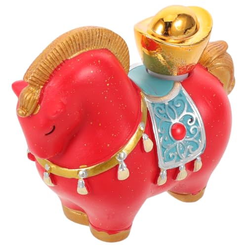 GOOHOCHY Figurine de Cheval de Feu du Zodiaque Chinois en Résine Rouge Yuanbao Pivotant, Décoration Feng Shui Compacte pour Bureau, Ornement du Nouvel an...