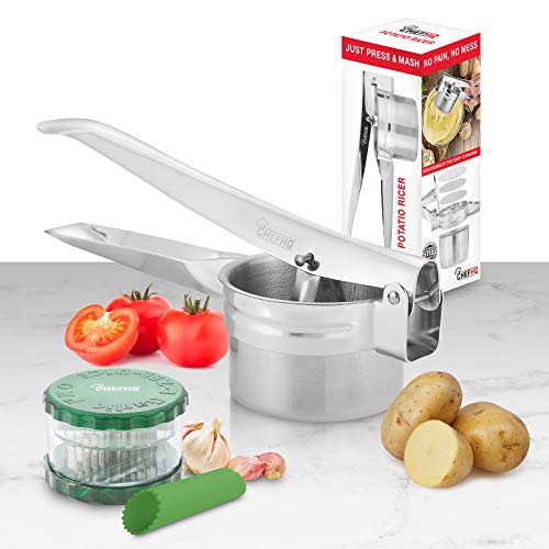 CHEFHQ Potato Ricer Set with Garlic Cutter and Peeler - Stainless Steel Food