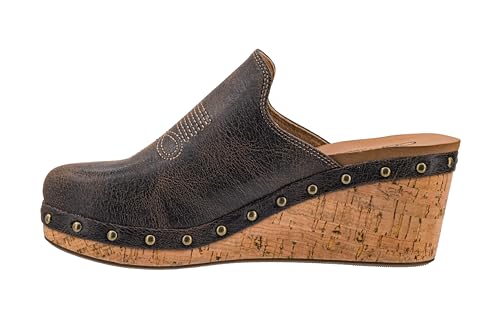 Corkys Footwear Womens Yee Haw Slip-in Wedge - Featuring a 2.5-Inch Heel, Western Stitching on The Upper, Soft EVA Insoles, and Studs Along The Outsole - Espresso Crinkle, Size 8