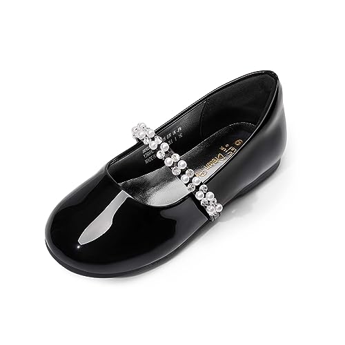 DREAM PAIRS Girls Mary Jane Dress Shoes Ballerina Flats for Wedding, Party (Toddler/Little Kid/Big Kid) 5 Toddler Black/Pat-t