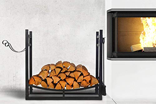 Patio Watcher 3-Foot Firewood Rack Wood Storage Log Holder With Kindling Holder And 4 Tools Indoor Outdoor Fireplace Heavy Duty Steel Black #TOP3