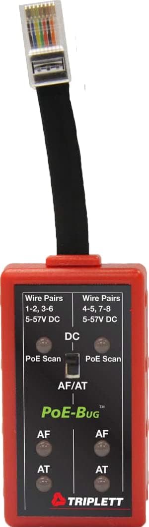 Triplett PoE-Bug Power-Over-Ethernet POE Detector - Detects 802.3af, 802.3at, and Non-Standard DC Power from 5V to 57V DC (9625)