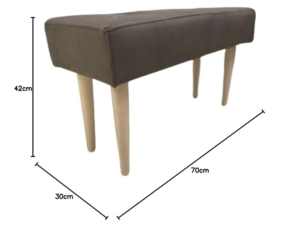 Banco Tapizado con Patas de Madera - 70x30cm Asiento cómodo, Banqueta para Recibidor, Entrada, Dormitorio, Salón (Tela Vivaldi Marengo)