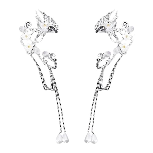 1 paire de boucles d'oreilles elfes à clip pour femme sans perçage - Boucles d'oreilles en argent pour femme - Ailes d'elfe - Convient pour le bal, le...
