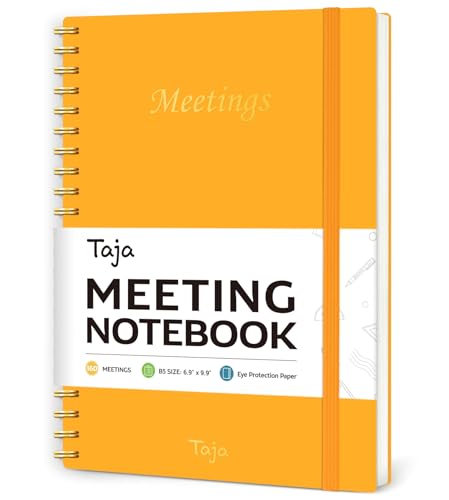 仕事の組織のための会議用ノート - アクションアイテム付きワークプランナーノート メモを取るためのアジェンダプランナー 160ページ (6.9インチ x 9.9インチ) プロジェクトオーガナイザー 男女兼用 - イエロー