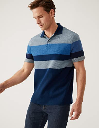 Image of Marks & Spencer Mens Striped Cotton Collared Neck Regular Fit Polo Shirt