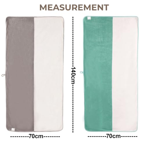 Image of Story@Home 500 GSM Microfiber Towels for Bath Large Size | Towel Set of 2 |Super Soft Color Blocked Bath Towels | 70 x 140 cm | Grey & Mint Green | Skin & Hair Friendly Bath Towels for Men, Women