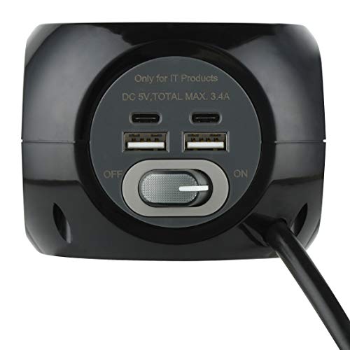 Mini Cube Multiprise Electraline 3 Prises et 4 USB avec Interrupteur et Câble 1,5m - 3