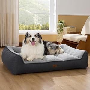 Bedsure XL Orthopedic Dog Beds Large Sized Dog – Extra Thick Supportive Dogs Couch with Waterproof Washable Cover, Extra Large Comfort Pet Bed Sofa with Soft Plush Sherpa and Nonskid Bottom, Grey, 42″