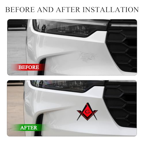 Image of DXNQ 2 PCS Masonic Car Emblem, 2.6 inch Chrome Plated Masonic Emblem Auto Stickers for Freemasons, Metal Mason Square and Compasses Car Decals for Most Vehicles, Car Accessories (Black&Red)