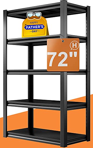 Raybee Storage Shelves 5 Tier Metal Garage Shelving Adjustable Garage Storage Shelves Heavy Duty Shelving Industrial Storage Rack For Garage Pantry Kitchen, 31.5" W X 16.5" D X 72" H Black #TOP5