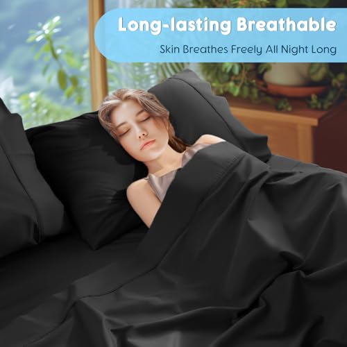 Image of SONORO KATE 1000 Series 100% Egyptian Cotton King Sheets,Extra Deep Pocket | 18-24 Inch Extra Deep Pocket,Soft & Breathable,5-Star Hotel Sateen Bed Sheets,All Season,4pc,Black