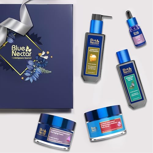 Image of Blue Nectar Bestsellers Gift Set for Women & Men | Natural Skincare Diwali Gift Box, Suitable for Birthday, Anniversary & Special Occasions | Kumkumadi Saffron Products for All Skin Types | Pack of 5