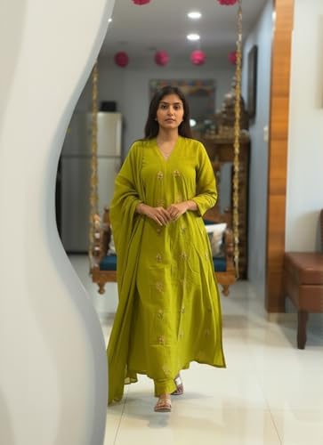 Image of ANNI Designer Women's Rayon Viscose Straight Kurta Set with Pant and Dupatta | Stylish Long Kurti Dress for Festive, Party, and Ethnic Wear
