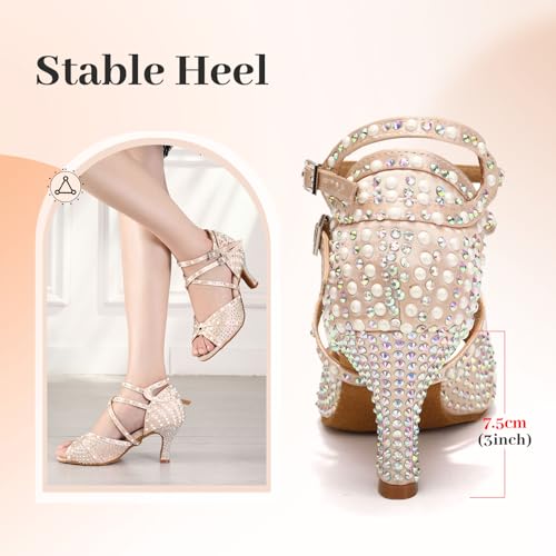 Women's Rhinestone Ballroom Dance Shoes Open Toe Latin Salsa Bachata Performance Dancing Shoes3