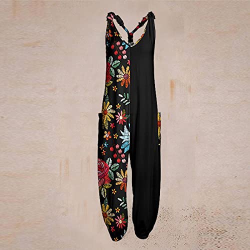 OIOLOYJM Summer Plus Size Boho Overalls for Women 2025 Fashion Jumpsuits Loose Fit Rompers Floral Printed Baggy Harem Pants