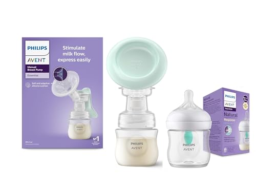 Image of Philips Avent Essential Manual Breast pump | Easy Silicone massage cushion & Ergonomic handle, Soft & Gentle, BPA Free + 125ml Natural Bottle With Airvent Combo (SCF417 /11 + SCY670 /01) BY Fratelli