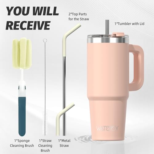 Image of 20 oz Tumbler with Handle,Tumbler with Lid and Straw,Double Wall Insulated Cup Stainless Steel Travel Mug(Cold for 34 Hours),Water Bottle for Iced Tea,Coffee,Cold Beverages(Pink)