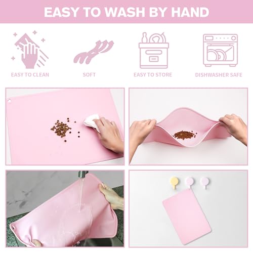 Cat-Food-Mat-Cat-Placemats-for-Food-and-Water-Dog-Bowl-Mat-Silicone-Pet-Feeding-Mats-Dog-Food-Mat-for-Floors-Waterproof-Non-Slip-Dog-Food-Tray-Pad-Pet-Placemat-for-Cats-with-Pet-Bib-Grey