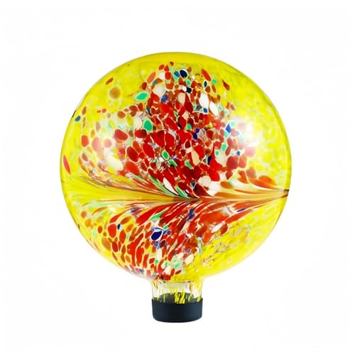VOREEN 10-Inch Glass Gazing Ball, Outdoor Gazing Globe, Handmade Reflective Ball Yard Decoration for Homes, Patio, Lawn and Gardens, Gift for Mom Wife Friend Christmas, Phoenix Tail Design, Yellow