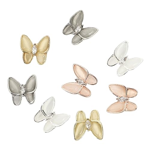 Gogogmee Floral Nail Stickers 8pcs Butterfly Zircon Nail Ornament DIY Manicure Charms Shiny and Elegant