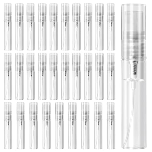 Lista de Caracteristicas de Un Perfume de esta semana. 41 Mini Atomizador Perfume 5ml - 30 Unidades, Frascos para Perfume Reutilizables y Portátiles, Mini Botella Spray Vidrio para Viajes, Uso Diario, Aceites Esenciales y Actividades al...