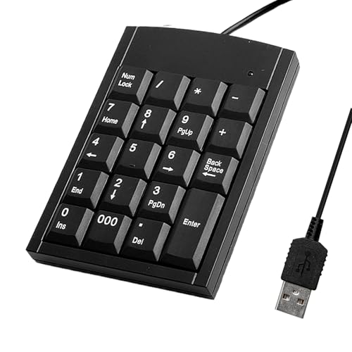Wjelet 1Pcs USB Numeric Keypad Wire Mini Number Pad for Laptop PC Computer Desktop Computers Compatible with Windows Linux Android iOS 19 Key(Black)