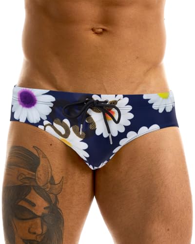 MIZOK Men's Sexy Bikini Swim Briefs Quick Dry Printed Swimsuit Beach Swimwear with Drawstring2