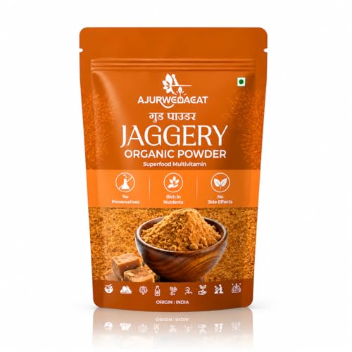 Image of AJURWEDAEAT Organic Jaggery Powder | Natural Sweetener Traditional Indian Gud | Chemical Free Unrefined Sugar Alternative for Tea Coffee Sweets Cooking Baking Healthy Daily Use (950 GM)
