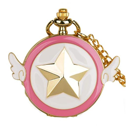 Akopiuto Wholesale Reloj de Bolsillo Colorido Sailor Moon para niños Colgante Vintage Grils Regalo para Mujer Relojes de Bolsillo Collar Cadena Alas de ángel