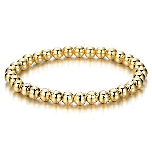 COOLSTEELANDBEYOND Gold Color Beads Bracelet for Women Men