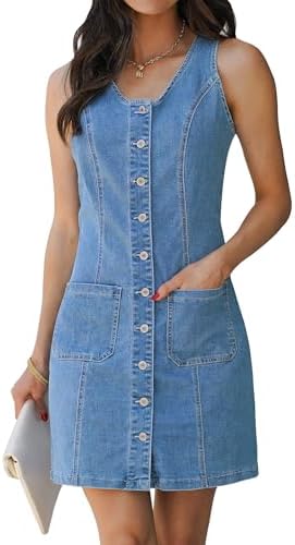 luvamia Denim Dresses for Women Sleeveless Stretchy Jean Summer C...