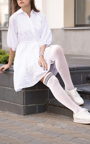 Image of Abodhu Womens Thigh High Socks, Over Knee Socks for Women, Striped Knit Long Tall Stockings, Cosplay Casual Socks