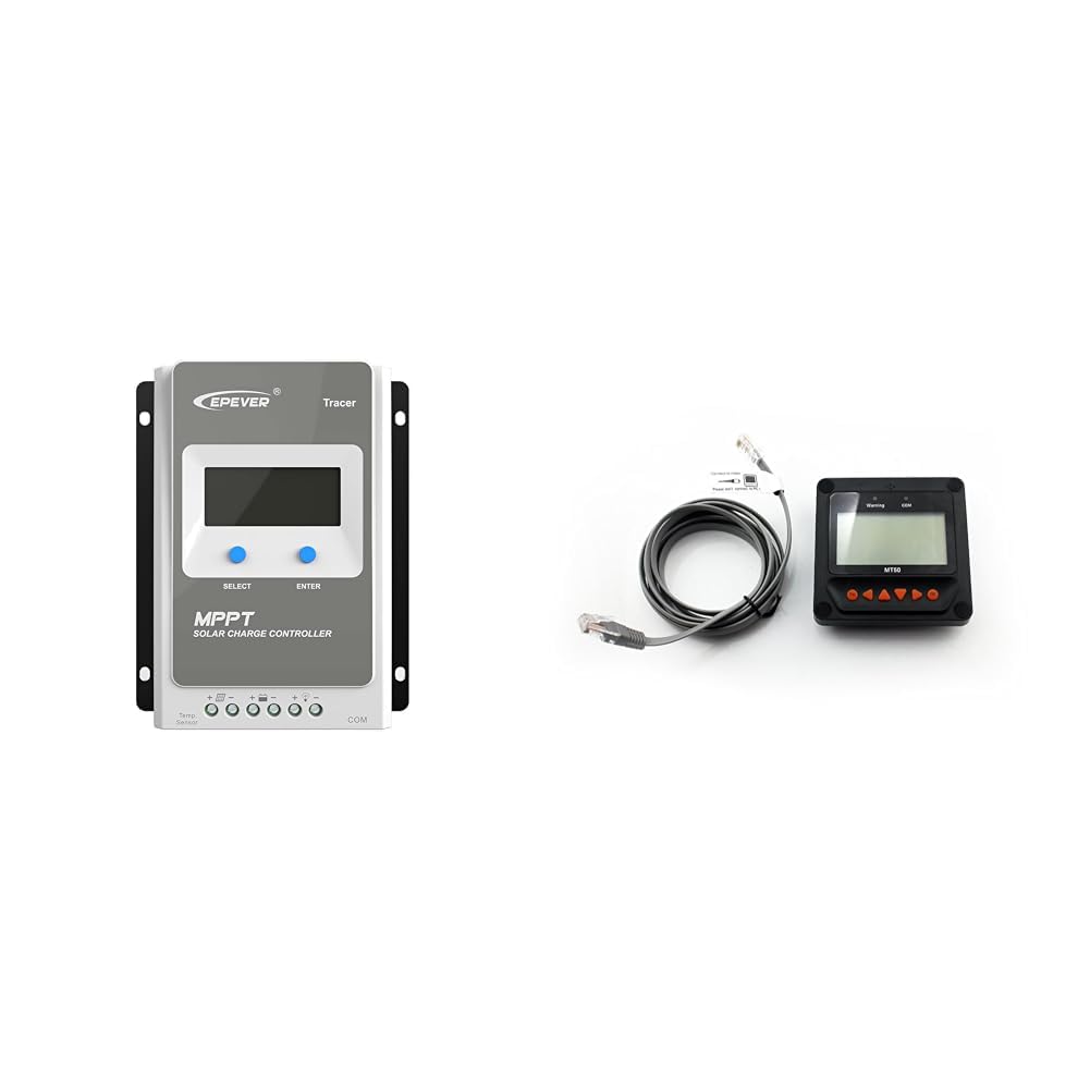 EPEVER Mppt Tracer 4210An 40A Auto Work 12V/24V Laderegler Charge Controller Lcd Display Commen Negative Erdung + Mt50 Mando A Distancia Con Pantalla Negro