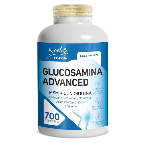 Glucosamina Advanced Noebis Pharma - Glucosamina, MSM, Condroitina, Collagene, Acido Ialuronico e Boswellia - 700 Compresse - Benessere Articolare