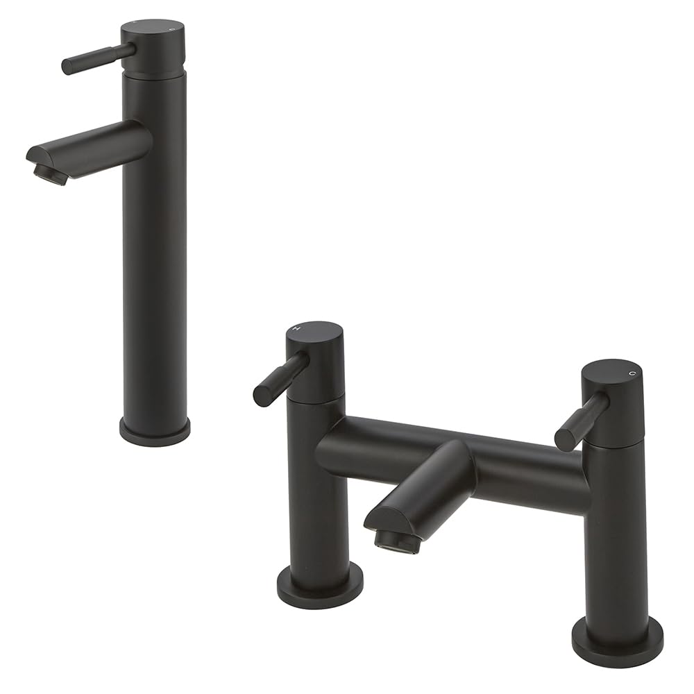 Milano Black Nero High Rise Mono Bathroom Basin Mixer Tap Bath Filler Tap