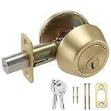 Design House Single Cylinder 2-Way Round Corner Deadbolt with Latch – Satin Gold Deadbolt Lock, 728923