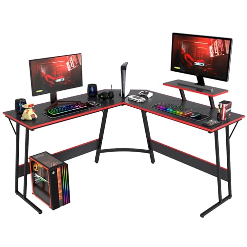 BestOffice Bureau Gaming d'angle 128x128x90cm Bureau en Forme de L Corner Table de Jeu avec Support pour écran avec Grand Bureau pour étudier（Noir）