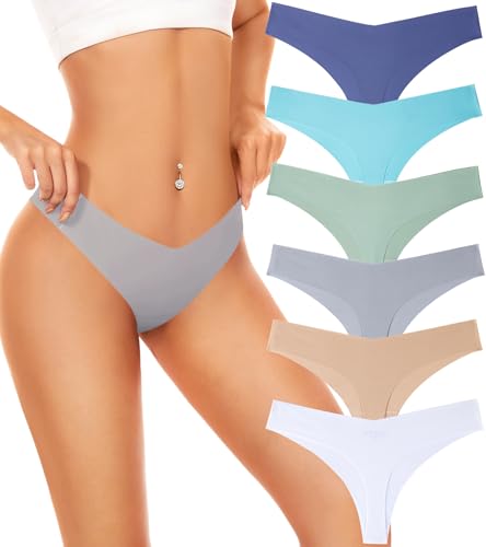 Image of Seamless Underwear Women Pack No Show Thongs For Women Ladies Sexy Panties Underwear Breathable Comfortable 6 Packs
