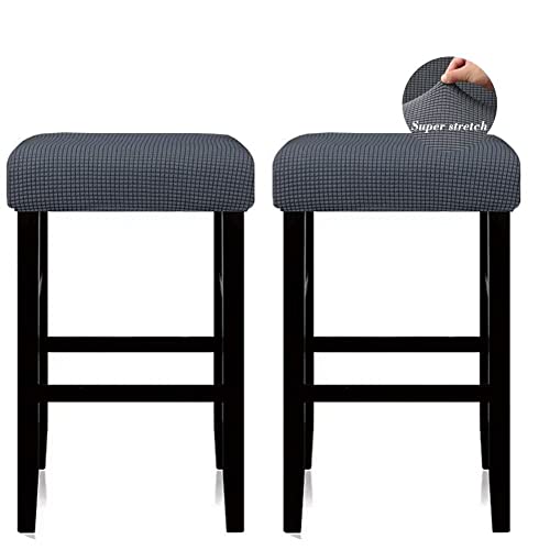 Stool Covers Rectangle,2 Pack Stretch Rectangle Bar Stool Covers Jacquard Vanity Stool Cover Washable Counter Stool Covers Saddle Seat Cover with Elastic Band for Wooden Metal Bench(Dark Grey)