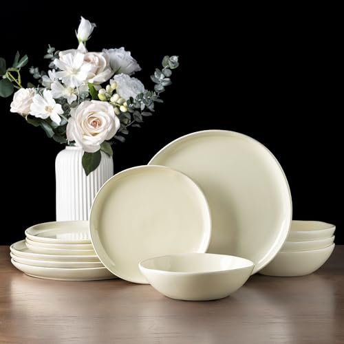 Image of AmorArc Ceramic Dinnerware Sets,Handmade Reactive Glaze Stoneware Plates and Bowls Sets,Highly Scratch Resistant | Dishwasher & Microwave Safe Dishes Set,Service for 8 (24pc)
