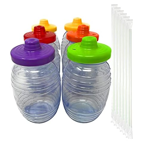 Dulces Tortugita Mexican Style 16 oz Mini Plastic Barrel with Straw and Lid Traditional Vitroleros in Assorted Colors (16oz (6 Pack Brand Cover