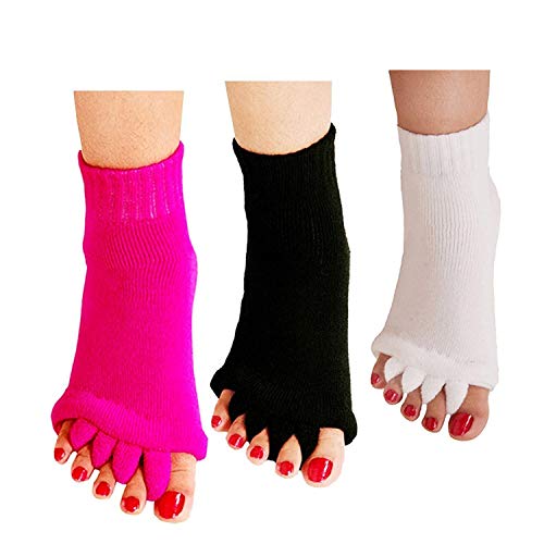 Minjie Womens Comfy Toes Foot Alignment Socks Yoga Gym Massage Half Toe Socks 3 Pairs(Rose+Black+White)