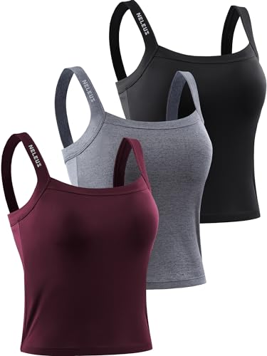 NELEUS Women's 3 Pack Compression Athletic Tank Top with Bra,8088,Black/Grey/red,X-Large