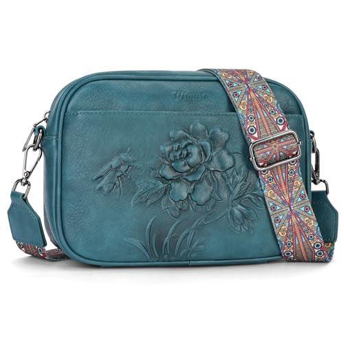 Image of Small Crossbody Purses for Women, Trendy Vegan Leather Crossbody Bag Embossed Travel Shoulder Handbags with Wide Strap