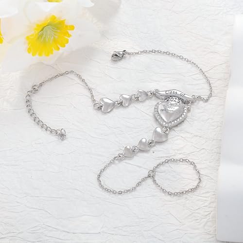 Image of Sunflower Jewellery Gold Hand Chain Bracelet Graduation Finger Heart Gifts 2025 (2025 Graduation Hand Chain)