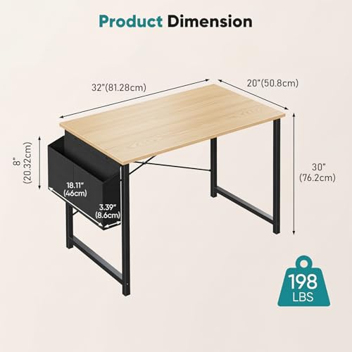 Image of JD FRESH 32 Inch Computer Desk with Bag & Hook /Study Table /Portable Desk /Space-Saving Table /Laptop Table with Storage Bag /Modern Computer Desk for Home Office, Bedroom (Natural)