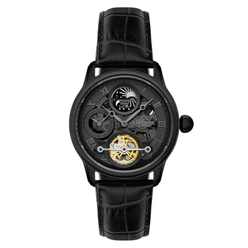 Thomas Earnshaw Longitude Shadow ES-8063-03 Herren-Armbanduhr mit Automatikgetriebe, graues Zifferblatt mit Skelett-Anzeige, schwarzes Lederarmband