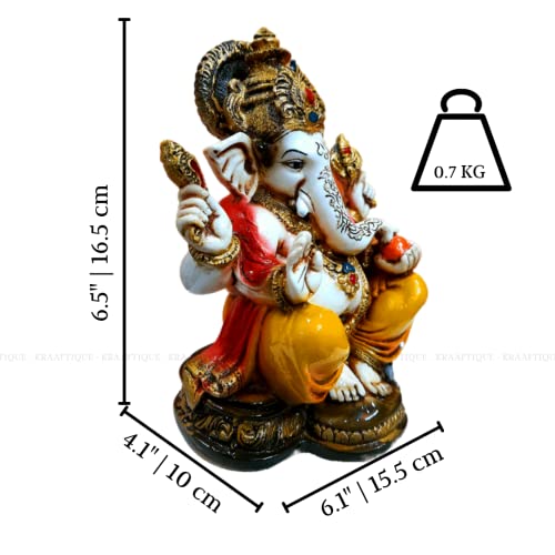 Image of Marble Lord Ganesha Idol with Golden Mukut Ganesh ji Murti Ganesh Showpiece for Home Decor,Study Table,Office Ganesha Idol for Home decor, Ganesha Idol for Pooja Room(16.5 cm)
